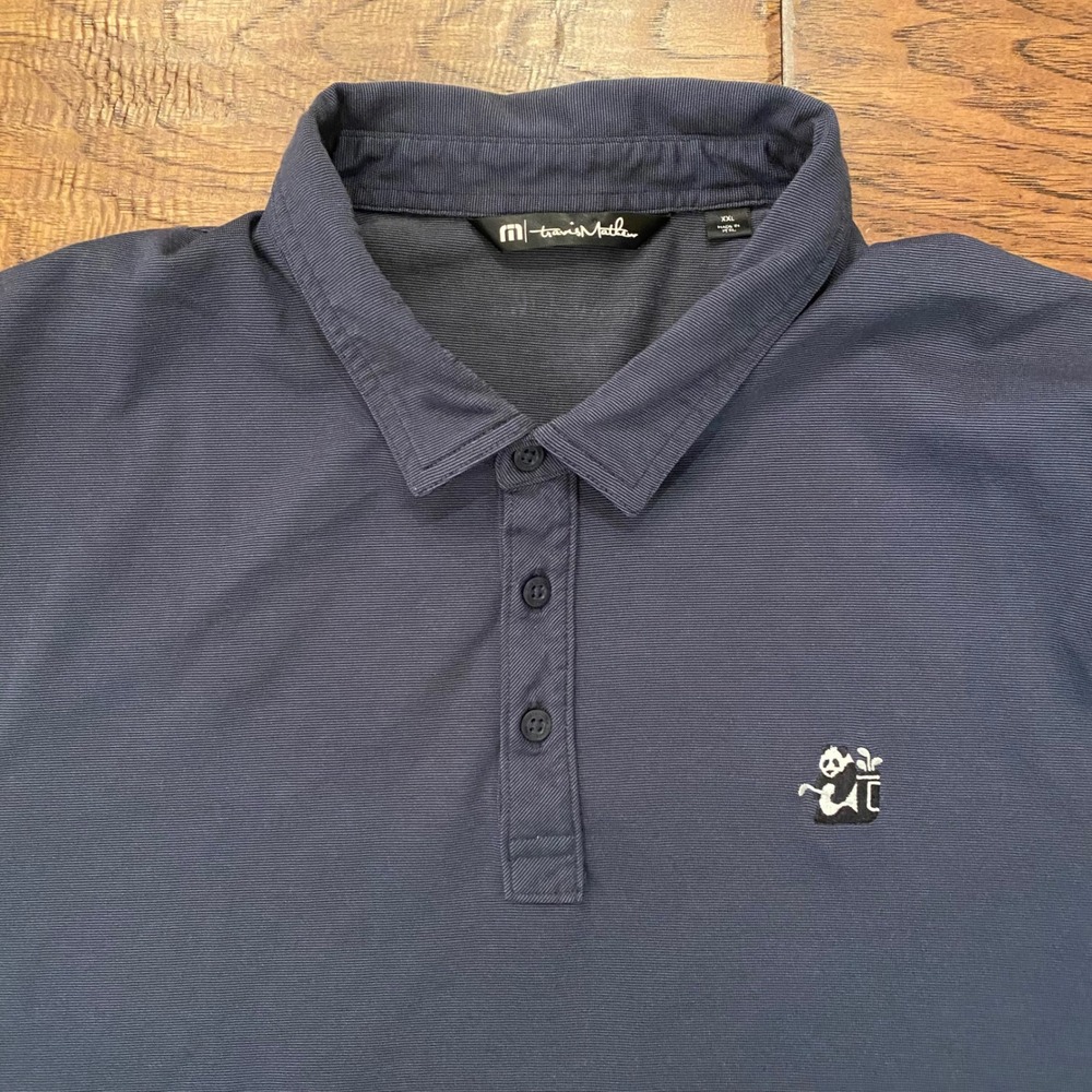 TravisMathew Polo Shirt Mens XXL Dark Gray Panda Golf Logo Short Sleeve